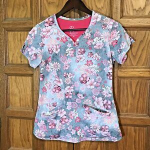 Premiere by Healing Hands Isabel Top Womens XS Moonlit Flowers Pockets Scrubs